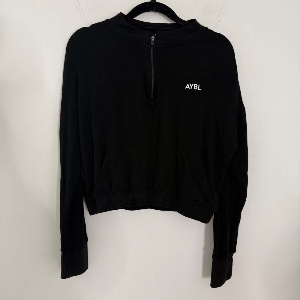 AYBL Black Quarter Zip‎ Sweatshirt Cropped Pullover Athleisure Size M